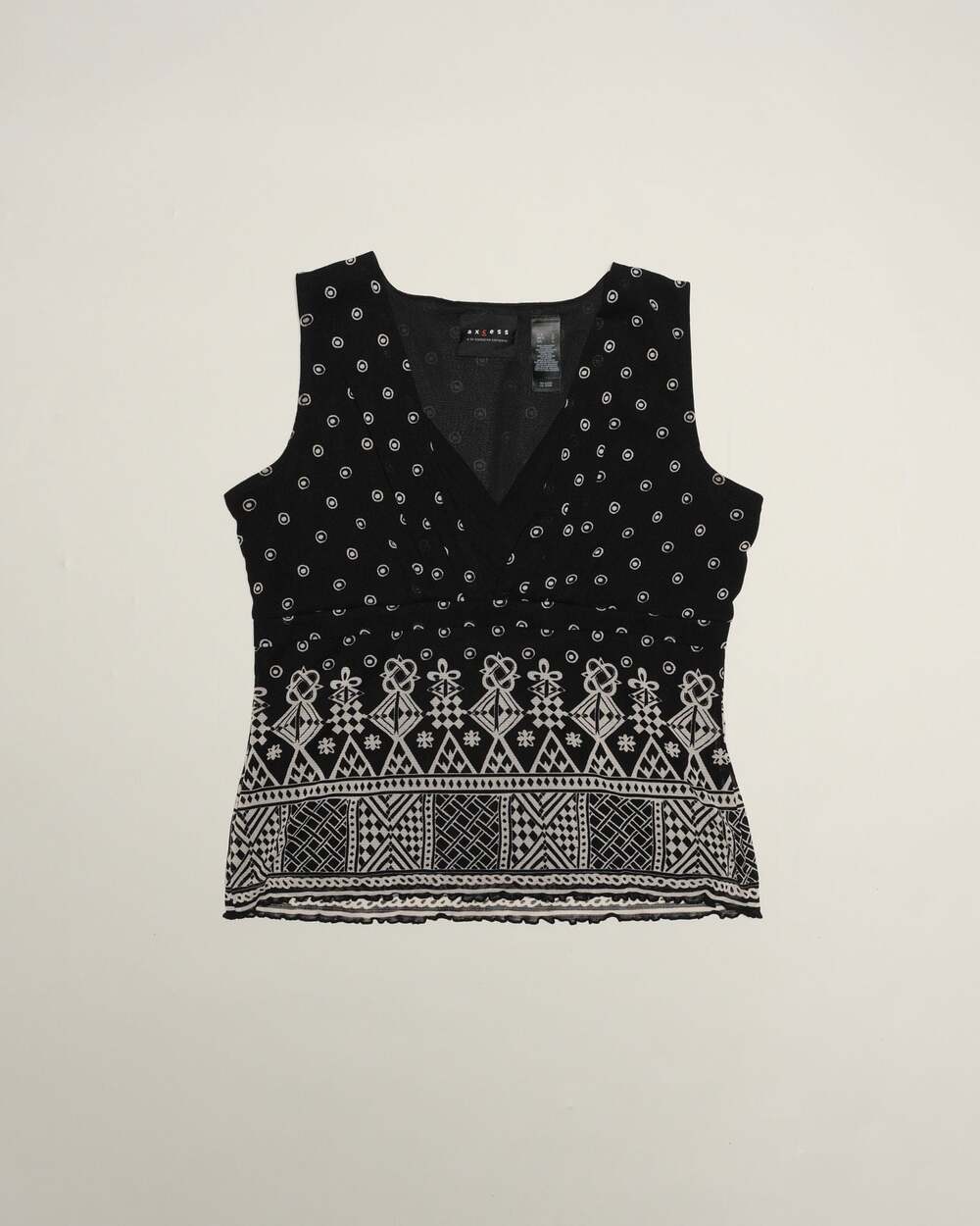 Y2K Black & White Geometric Mixed Print Sleeveless Surplice Top Size L